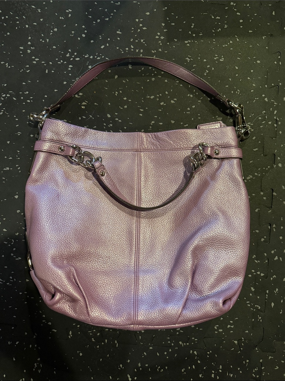 Coach Lavender Pebbled Leather Shoulder Bag with Chain-Link Straps